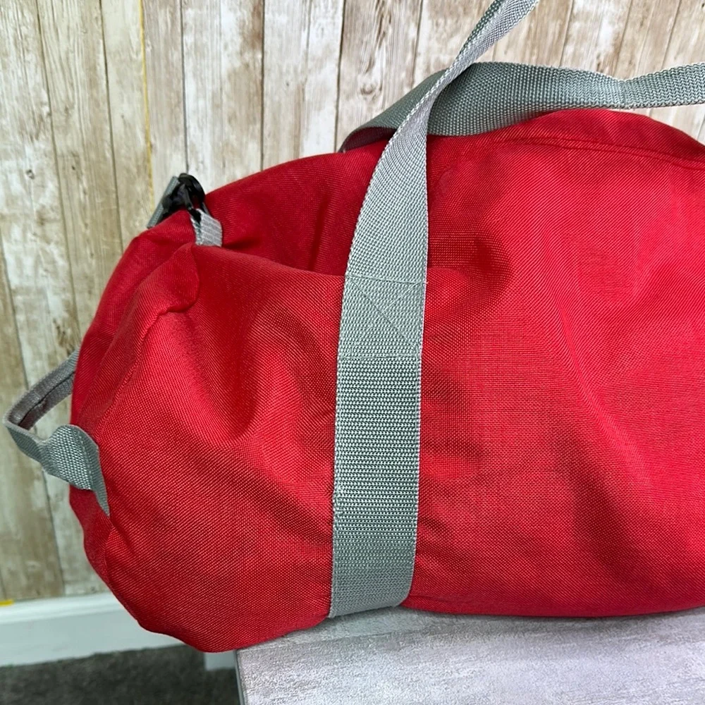 American tourister Red Duffel Bag with Gray Straps 1970s Vintage
